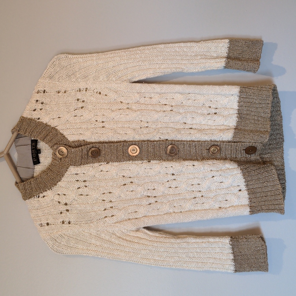 Ports 1961 Linen Cotton Cableknit Buttons Sweater Cardigan Knit Size Small